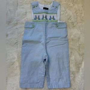 Lil Cactus Easter Bunny Striped Blue Kids Overalls